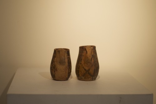 A pair of Neolithic earthenware handled cups in a &quot;beer mug&quot; form - Ancient Art Style 