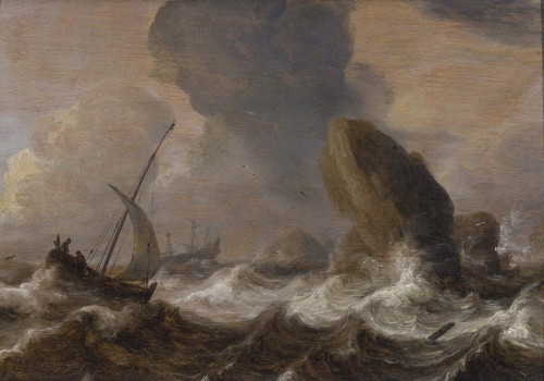 Julius Porcellis (1610 - 1645) - Ships in a Turbulent Sea  - Paintings & Drawings Style Louis XIII