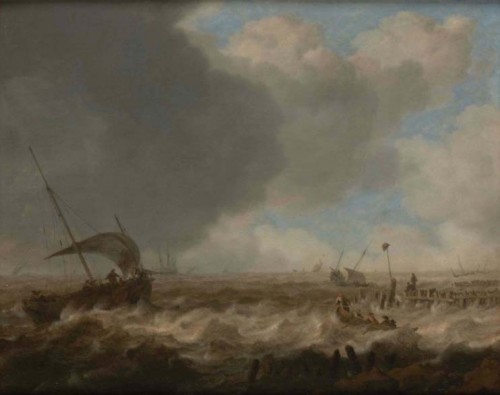 Antiquités - Julius Porcellis (1610 - 1645) - Navires dans une mer agitée