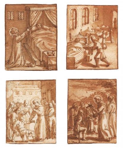 Pieter de Jode (1570 - 1634) - Quatre scènes de la vie d'un saint monastique