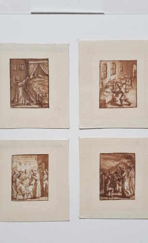 Antiquités - Pieter de Jode (1570 - 1634) - Quatre scènes de la vie d'un saint monastique