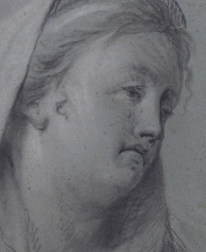 Tableaux et dessins Dessin, Aquarelle & Pastel - Visage de la Vierge, 18e siècle attribué à Jacob De Wit (1695-1754) 