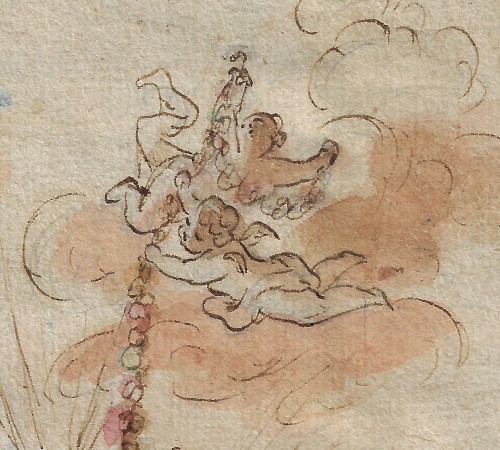 Tableaux et dessins Dessin, Aquarelle & Pastel - Hubert François Gravelot (1699-1773) - Uranie tenant une paire de compas, entourée de Putti