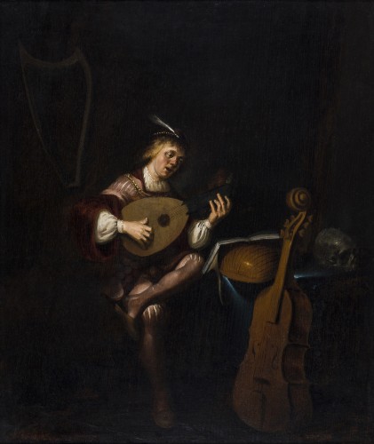 The Lute Player - School of Leiden circa 1645 - Paintings & Drawings Style Louis XIV