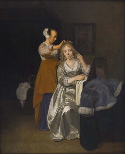 Lady at her Toilette - 17th Century  Dutch painting - Paintings & Drawings Style 