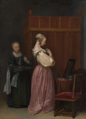 Antiquités - Lady at her Toilette - 17th Century  Dutch painting