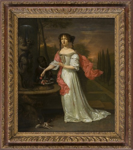 Jan Verkolje (1650–1693) Portrait d'une dame accompagnée d'un page noir - Tableaux et dessins Style Louis XIV